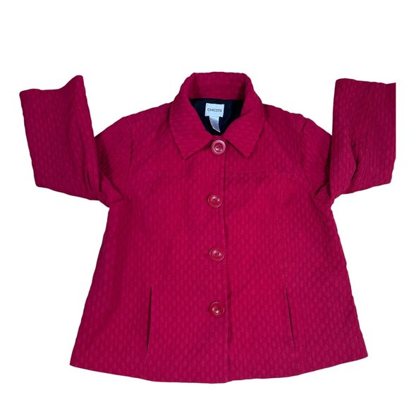 Chico’s Red Quilted Crop Blazer Jacket Size 1 Small Lined Button-Up Coat - Picture 2 of 6